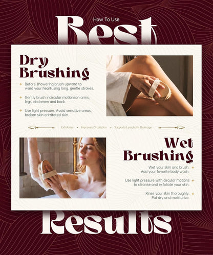 Dry Brushing Body Brush, Natural Bristle Dry Skin Exfoliating Brush Body Scrub for Flawless Skin, Cellulite Reduction, Lymphatic Drainage and Blood Circulation Improvement