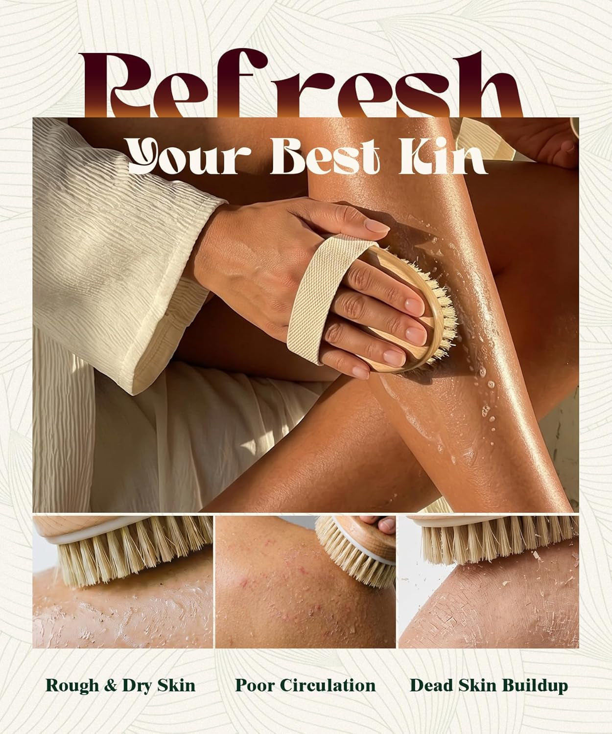 Dry Brushing Body Brush, Natural Bristle Dry Skin Exfoliating Brush Body Scrub for Flawless Skin, Cellulite Reduction, Lymphatic Drainage and Blood Circulation Improvement