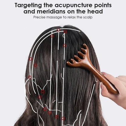 Wooden Meridian Massage Comb Anti-Static Six-Claw Head Massager Promote Blood Circulation Body Gua Sha Tools Head Massage Brush