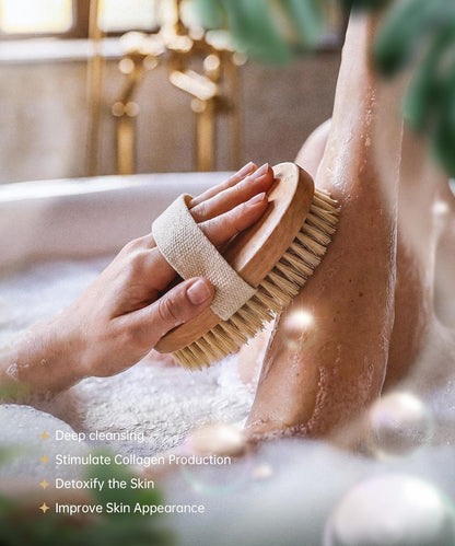 Dry Brushing Body Brush, Natural Bristle Dry Skin Exfoliating Brush Body Scrub for Flawless Skin, Cellulite Reduction, Lymphatic Drainage and Blood Circulation Improvement