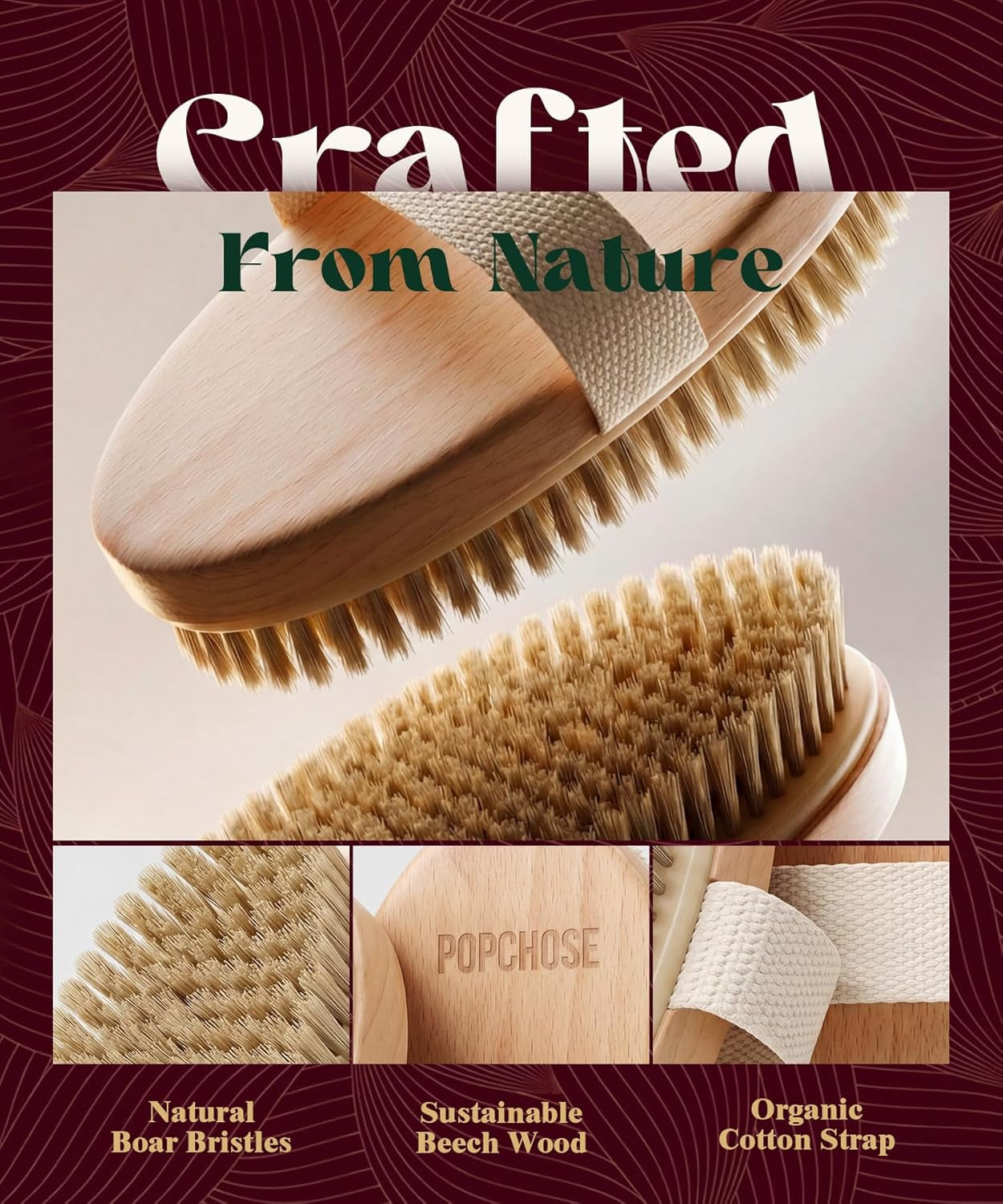 Dry Brushing Body Brush, Natural Bristle Dry Skin Exfoliating Brush Body Scrub for Flawless Skin, Cellulite Reduction, Lymphatic Drainage and Blood Circulation Improvement