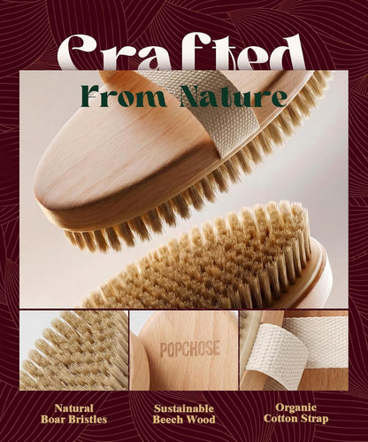 Dry Brushing Body Brush, Natural Bristle Dry Skin Exfoliating Brush Body Scrub for Flawless Skin, Cellulite Reduction, Lymphatic Drainage and Blood Circulation Improvement